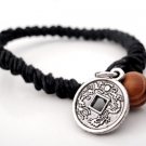 Antique Chinese coin black hemp woven bracelet