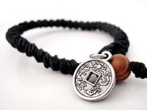 Antique Chinese coin black hemp woven bracelet