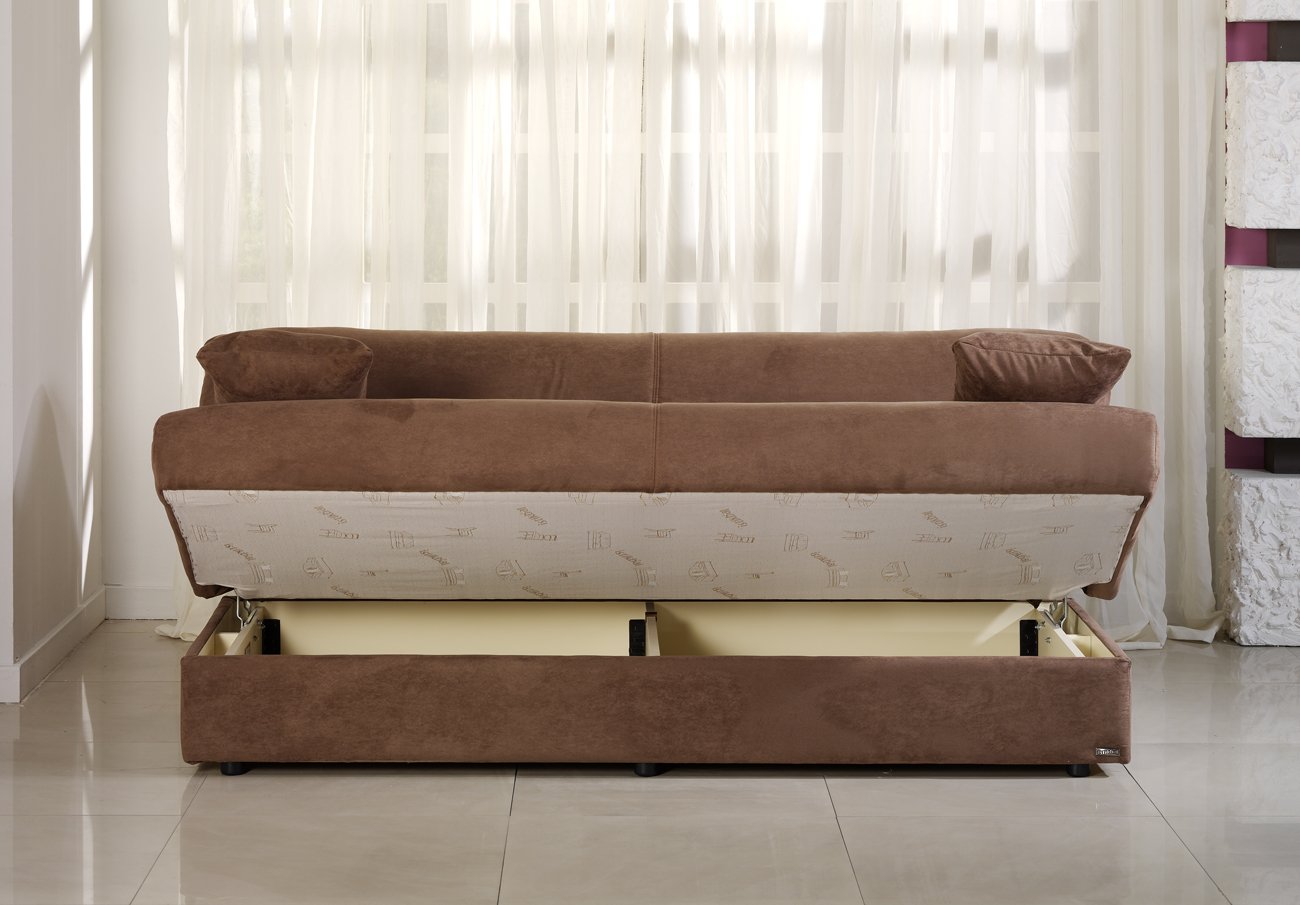 Regata Brown Microfiber Sofa Bed with Storage