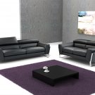 Atens Black Italian Leather 2pc Sofa and Loveseat