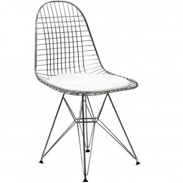 Set of Two Eames Style Wire Side Chair with White Vinyl Seat Pad
