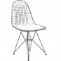 Set of Two Eames Style Wire Side Chair with White Vinyl Seat Pad