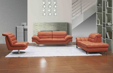 J&M Astro 3pc Sofa Set in Pumpkin Italian Leather