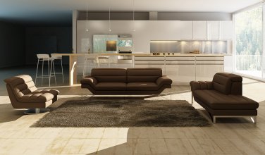 J&M Astro 3pc Sofa Set in Chocolate Italian Leather