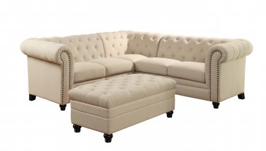 Oatmeal Button-Tufted Sectional Sofa