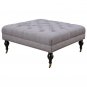 Tufted Square Ottoman in Light Grey Fabric with Casters