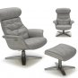 Karma Lounge Chair with Ottoman in Grey Italian Leather