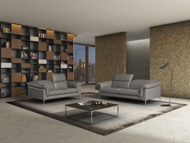 Eden 2Pc Sofa Set in Grey Italian Leather