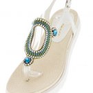 White Sandals with Blue and Green Rhinestone Embellishments  (6.5, 7, 7.5, 8.5)