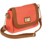 Coral Cutout Crossbody Bag with Cognac Trim