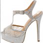 Silver Lace T Strap Heels  (5.5, 6, 7, 7.5, 8)
