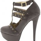 Grey Suede Heels with Gold Stud Accents (5.5, 6, 7, 7.5)