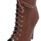 Warm Brown Lace Up Open Toe Ankle Boots (5.5, 6, 6.5)
