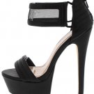 Black Heels with Mesh Ankle Strap and Zip Closure (6, 6.5, 7, 7.5, 8.5, 9)