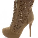 Taupe Laser Cut Lace Up Ankle Booties  (5, 5.5, 6, 6.5, 7, 7.5, 8, 8.5)