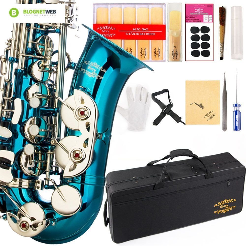Glory Light Blue Silver Keys E Flat Alto Saxophone With 11reeds 8 Pads