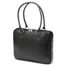 Black Woven Faux Leather Slim-Line 17" Widescreen Laptop Bag by Mango Tango