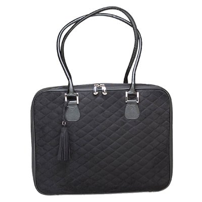 Black Quilted Faux Suede Laptop Bag by Mango Tango