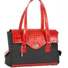 The Ives Laptop Bag in Crimson Leather (Red Mock Croc) by Frances & Grace