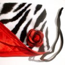 Zebra faux fur pin-up wallet wristlet with rose rockabilly w/zipper Big enough 4 Make-up