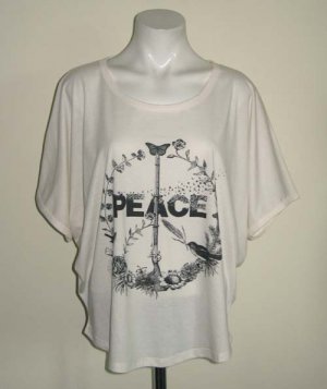 Peace Sign  - Tank Top T-Shirt Batwing in Cream/ Natural Color