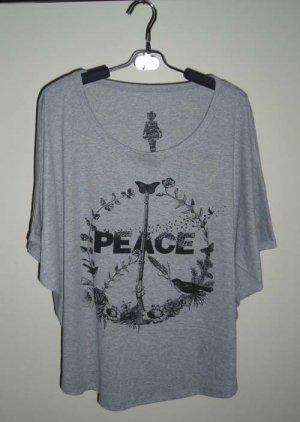 Peace Sign  - Oversize Tank Top T-Shirt Batwing in Grey