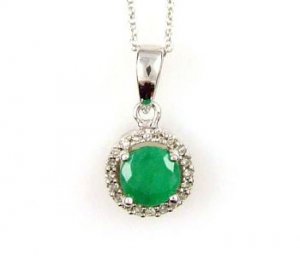 Natural .54ct Emerald Diamond Pendant 10KT White Gold