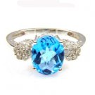 Natural 3.75ct Blue Topaz Diamond Ring 14KT White Gold