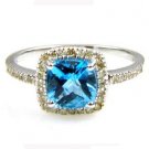 Genuine 1.95ct Blue Topaz Diamond Ring 14KT White Gold