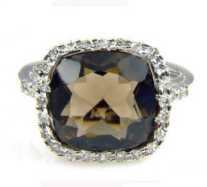 Genuine .25ct Diamond & Smoky Quartz Ring 10KT White Gold