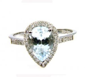 Natural 2.05ct Aquamarine Diamond Ring 14KT White Gold