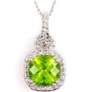 Natural 2.62ct Peridot Diamond Pendant 10KT White Gold
