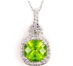 Natural 2.62ct Peridot Diamond Pendant 10KT White Gold
