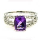 Genuine 2.35ct Amethyst Diamond Ring 10KT White Gold
