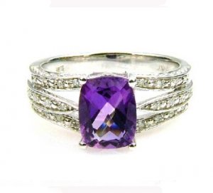 Genuine 2.35ct Amethyst Diamond Ring 10KT White Gold