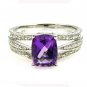 Genuine 2.35ct Amethyst Diamond Ring 10KT White Gold