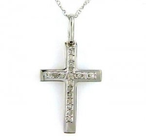 Natural .10ct Diamond Cross Pendant 10KT White Gold