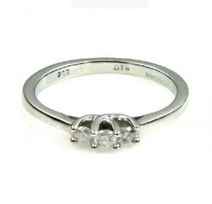 Genuine .20ct Diamond 3 Stone Ring Sterling Silver