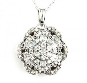 Natural .76ct Diamond Pendant 14KT White Gold,  w/ Chain