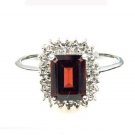 Genuine 1.66ct Garnet Diamond Ring Sterling Silver