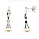 Pearl Diamond Dangle Earrings Sterling Silver