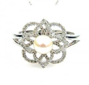 .28ct Fresh Water Pearl Diamond Ring 14KT White Gold