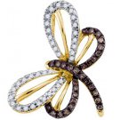 0.28CTW DIAMOND BROWN BUTTERFLY PENDANT...10k Yello Gold