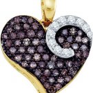 0.75CT DIAMOND LADIES Chocolate HEART PENDANT...10k Gold