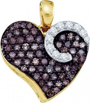0.75CT DIAMOND LADIES Chocolate HEART PENDANT...10k Gold