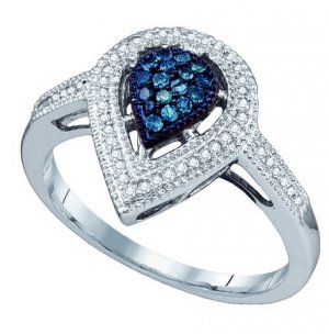 0.25CTW BLUE DIAMOND PEAR RING...10K WHITE GOLD