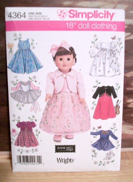 American Girl 18 Inch Doll Clothes Pattern Simplicity 4364