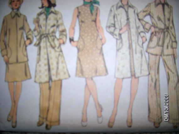 Vintage 1970s Simplicity 6231 Pattern Coat, Dress and Pants Size 12 Uncut