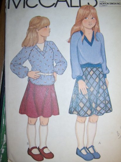 Vintage 1970s 6735 McCalls Pattern, Girls Tops and Skirt Size 7 Uncut