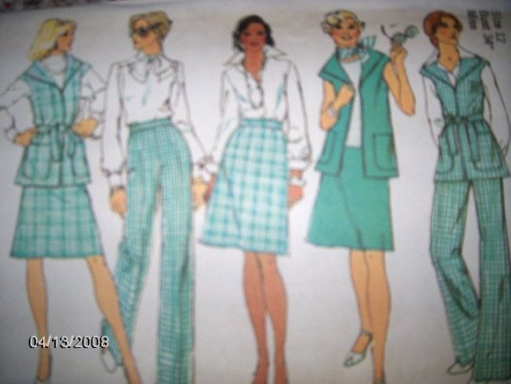 Vintage 1970s Simplicity 6351 Pattern Vest, Skirt and Pants Size 12 Uncut